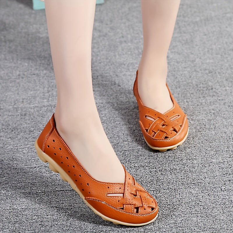 Women's Slip-On Flat Shoes with Hollow Out Design Breathable Lightweight Casual