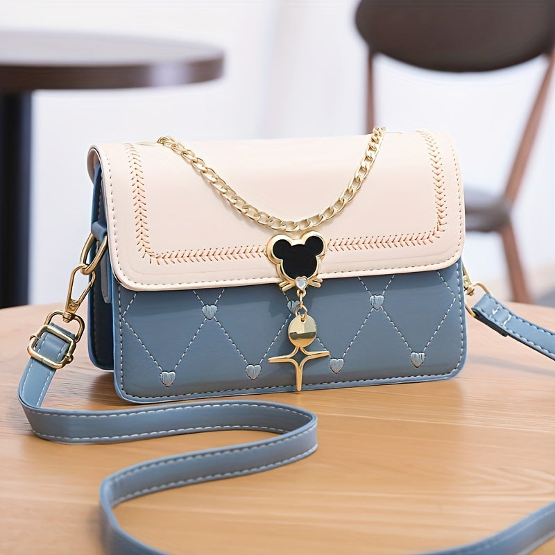 Women's Embroidered Crossbody Bag with Chain Strap Water-Resistant PU