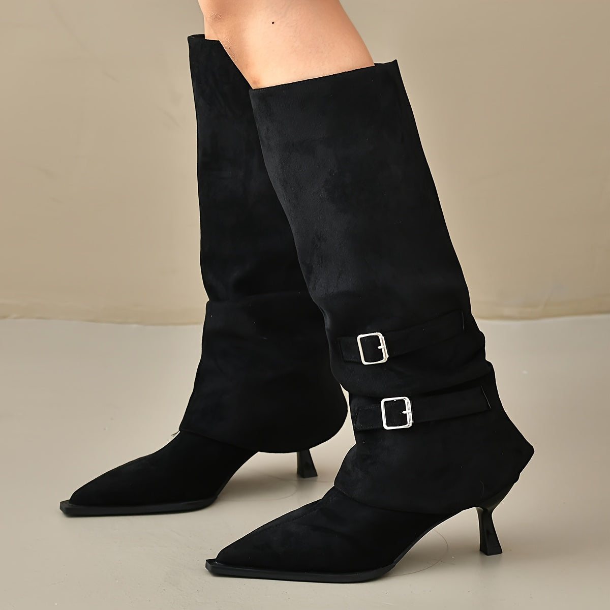 Women Beige Pointed Toe Stiletto Ankle Boots with Zipper Casual Formal