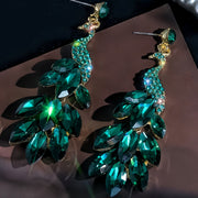 Peacock Crystal Drop Earrings Gold Plated Alloy Rhinestones Silver Studs Green Red Women