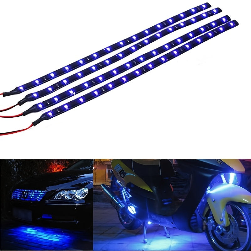 Luces de tira LED multicolor de 4 piezas, flexibles para coche y motocicleta, iluminación ambiental bajo el chasis