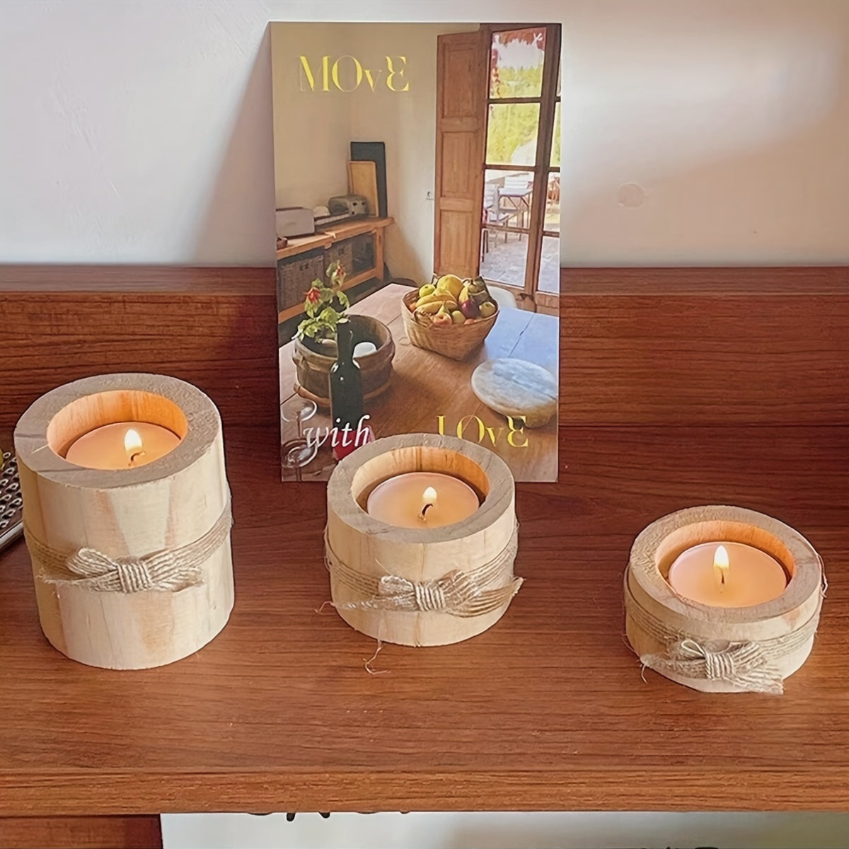 Set of 3 Handmade Wooden Candle Holders for Holiday Decor and Dinners