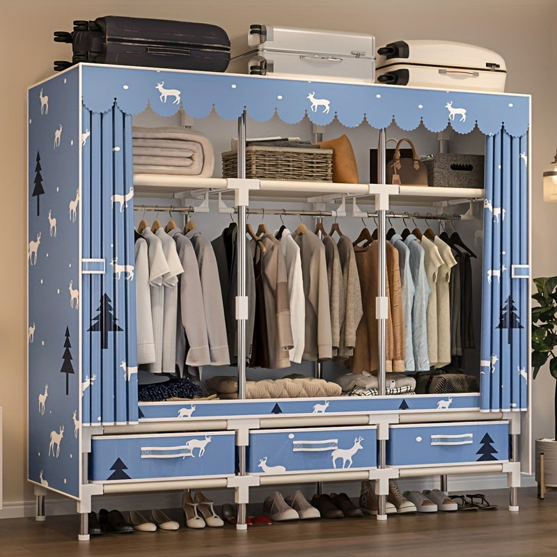 Минималистичный стальной шкаф с 6 полками, 3 ящиками и вешалкой