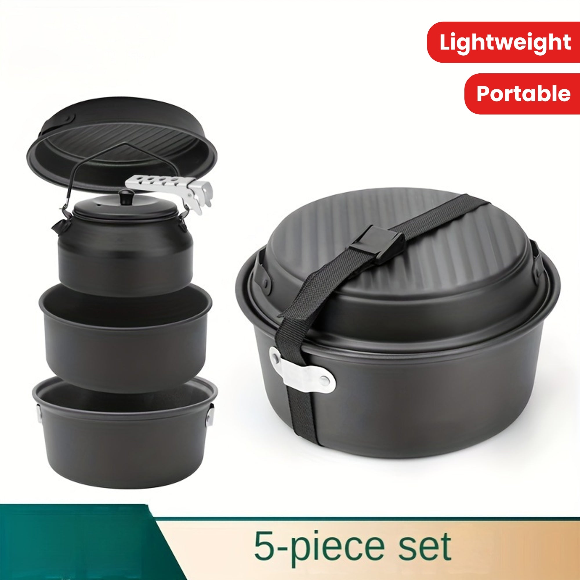 Durable Aluminum Cookware Set Non-Stick Frying Pan Kettle Camping Outdoor