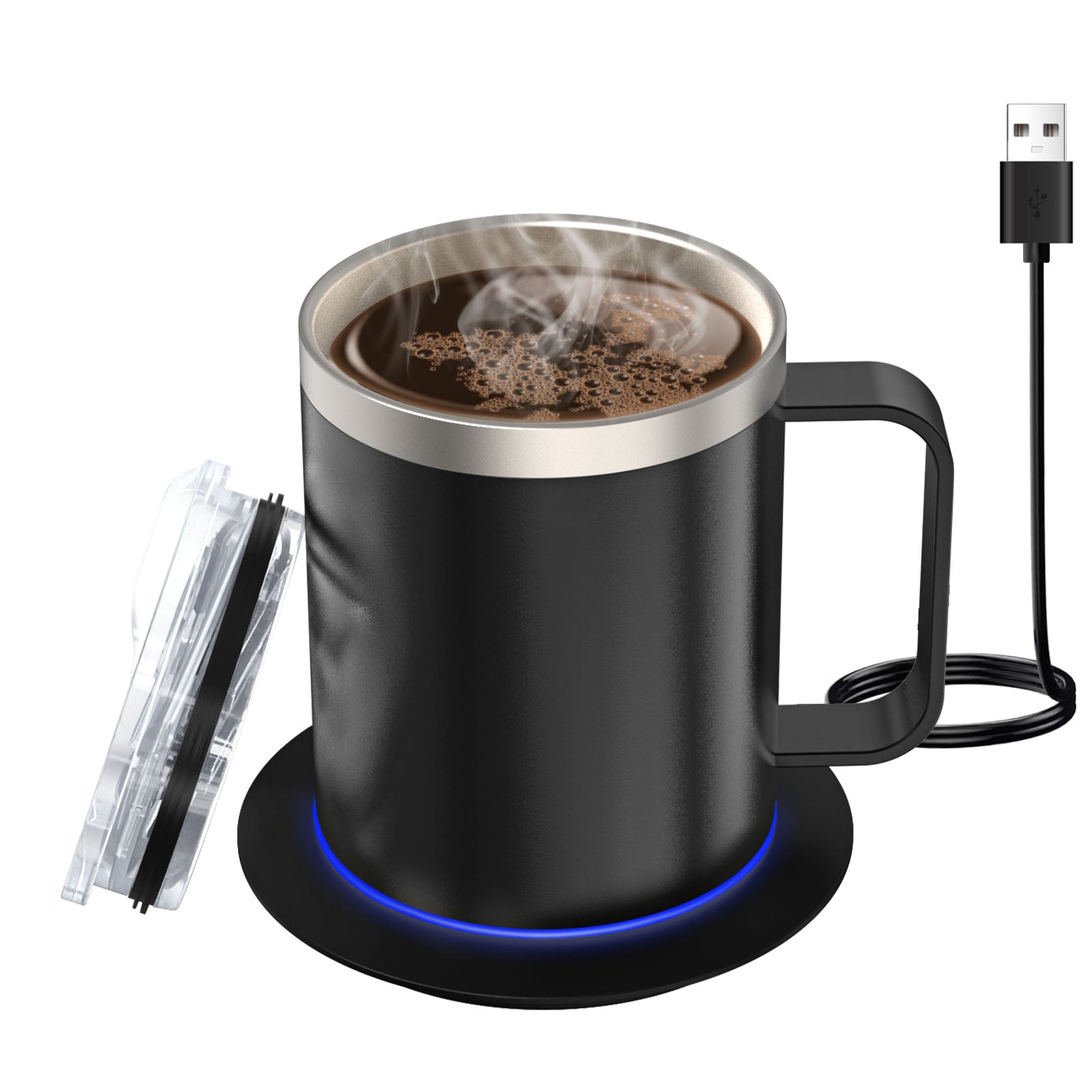 Electric Coffee Mug Warmer Set with Heating Base and Lid for Desk