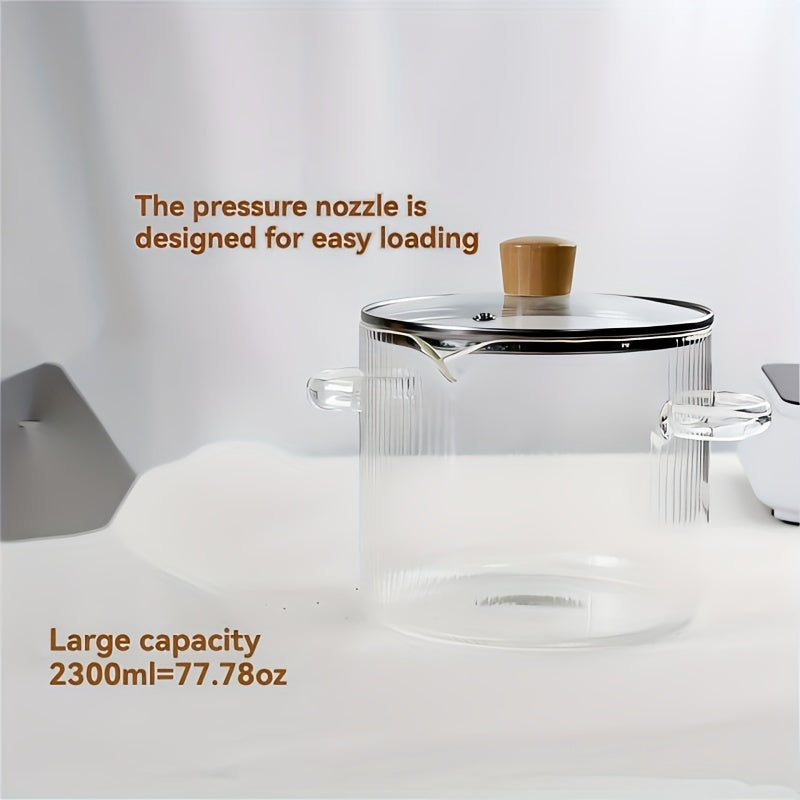 Retro uslubidagi ribbed shisha qozon, katta sig'imli, tekis pastki va issiqqa chidamli borosilikat materialdan - oshxonada sho'rva tayyorlash, sut qaynatish, bolalar ovqatini tayyorlash va makaron pishirish uchun ideal.