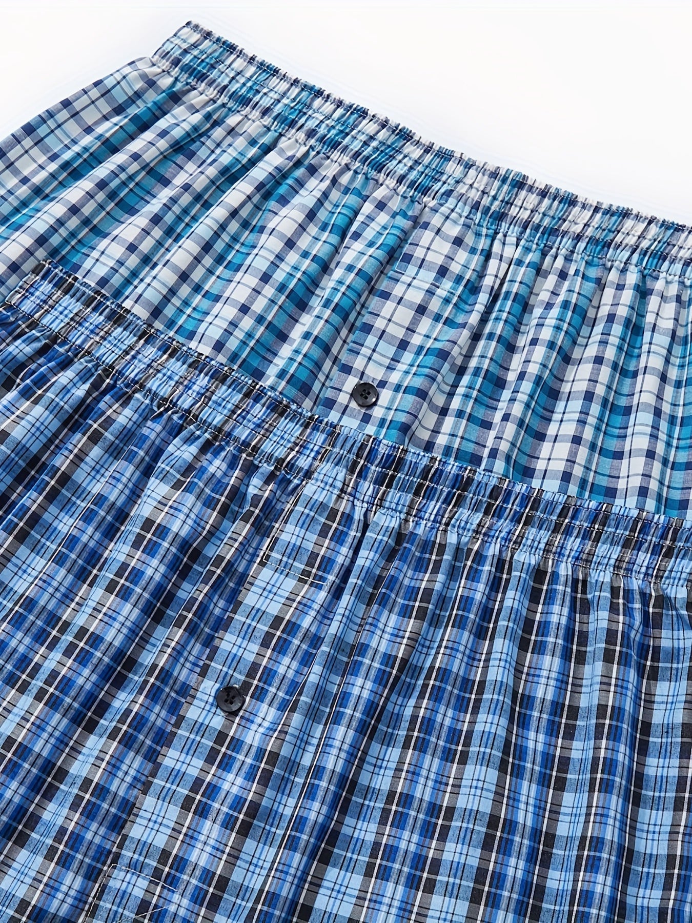 Men's Plaid Cotton Blend Boxer Shorts with Elastic Waistband and Button Detail