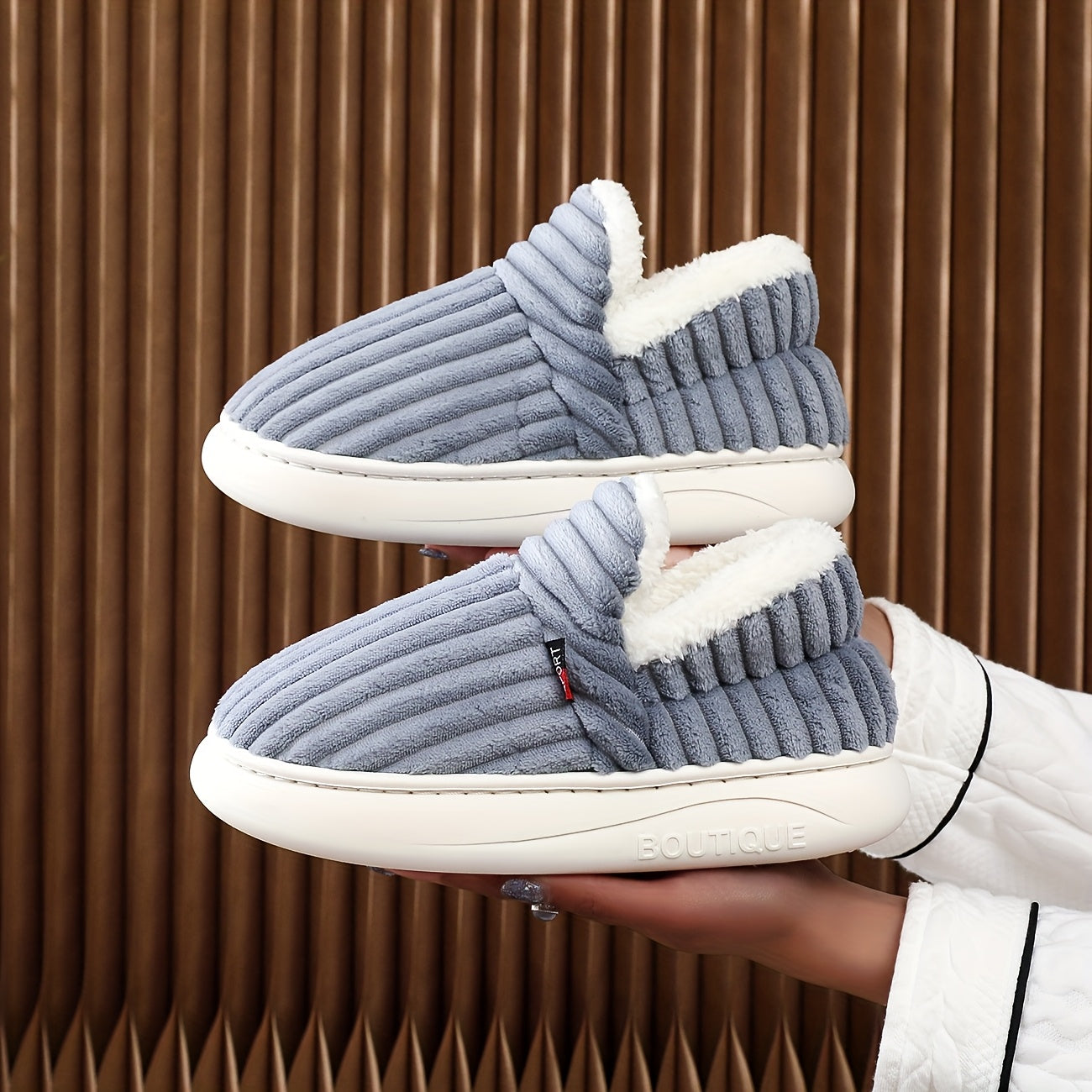 Women Thick Solid Color Winter Shoes Plush Lined Anti-Slip EVA Indoor Outdoor