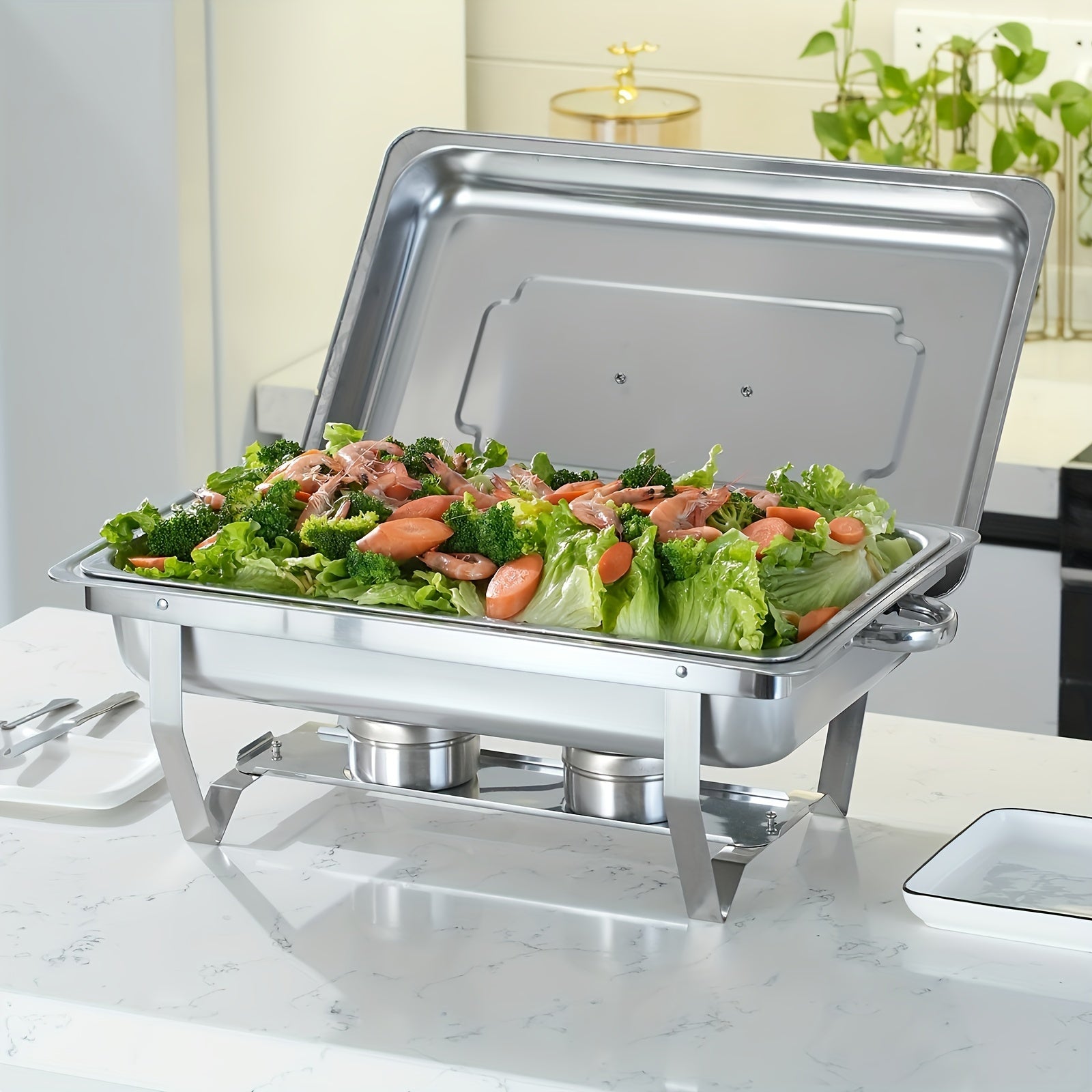 Rectangular Buffet Warmer Set with Lid Stainless Steel Hot Cup for Catering and Parties