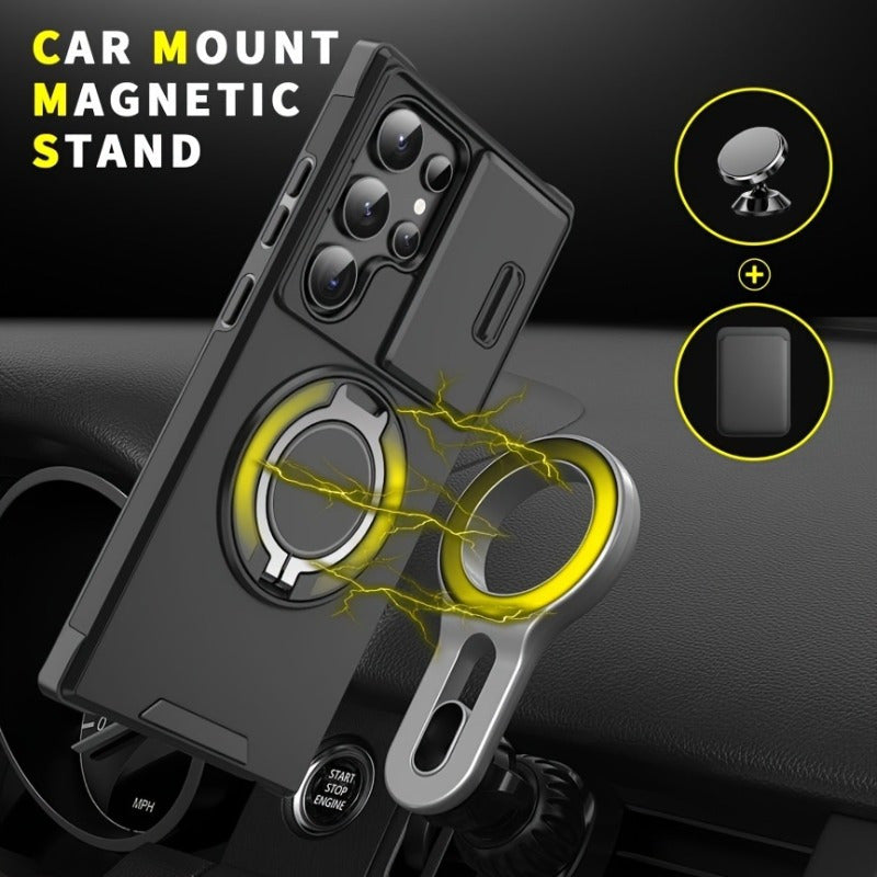 Samsung Galaxy Phone Case with Sliding Camera Cover and 360° Rotating Bracket Shockproof Matte TPU for S20 FE S21 Ultra S22 S23 S24 S25