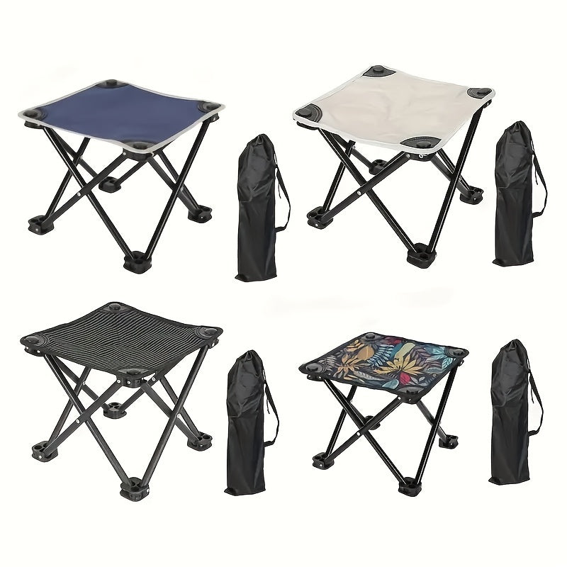 Portable Camping Stool with Storage Bag and Side Pocket, Stainless Steel Frame, Blue Mesh Seat