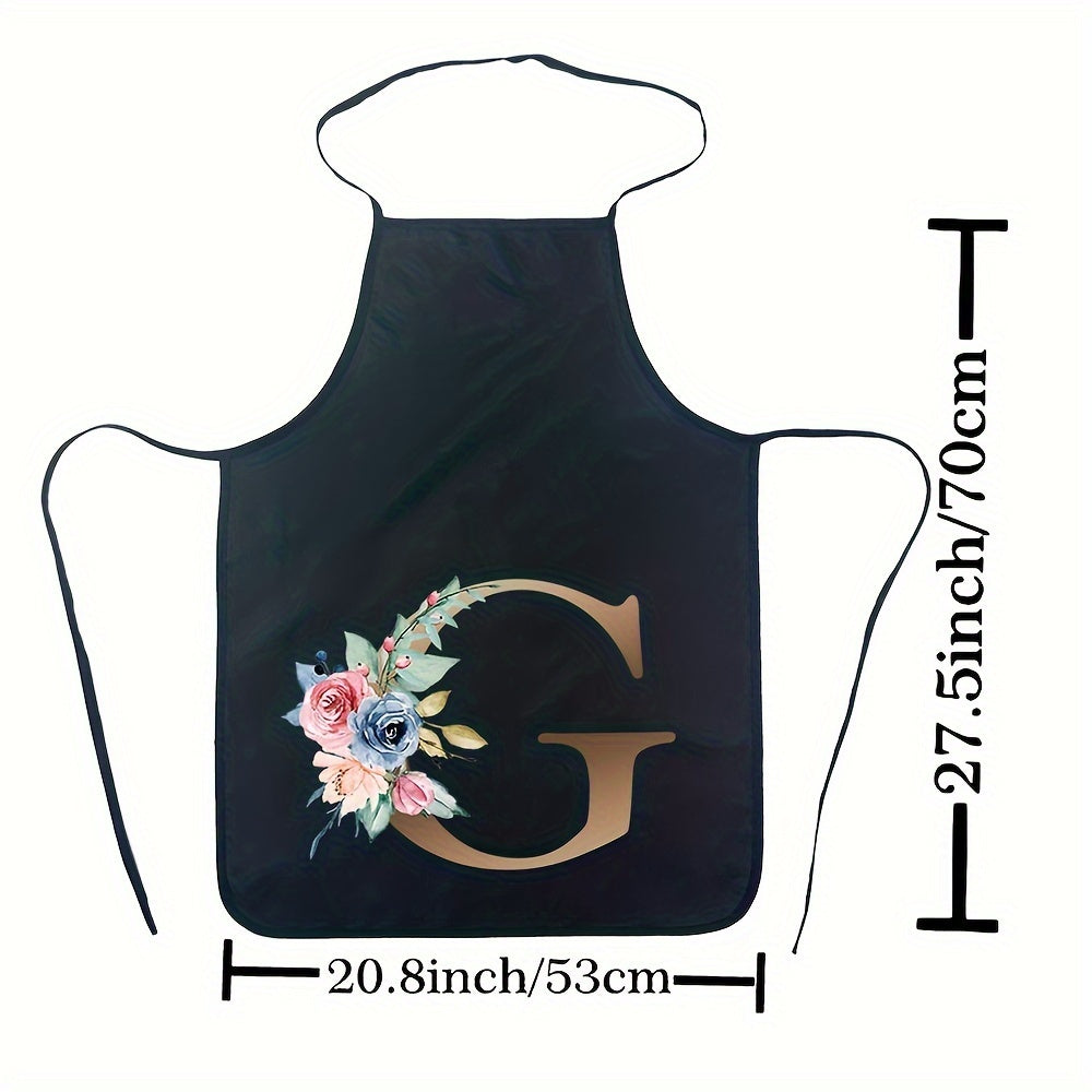 Women's Floral Polyester Kitchen Apron with Letter Print and Monogram