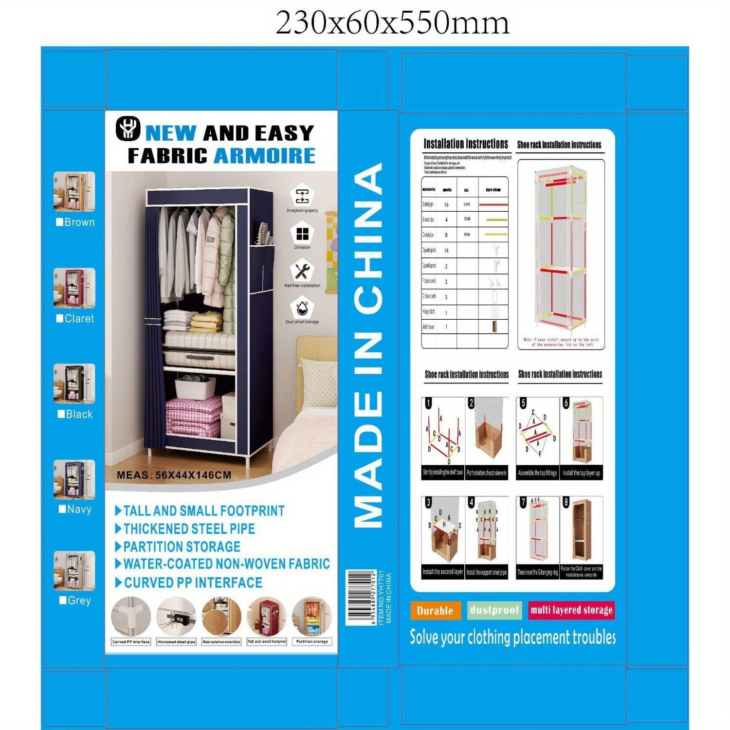 Organizador de armario robusto con cubierta a prueba de polvo, estantes de múltiples niveles