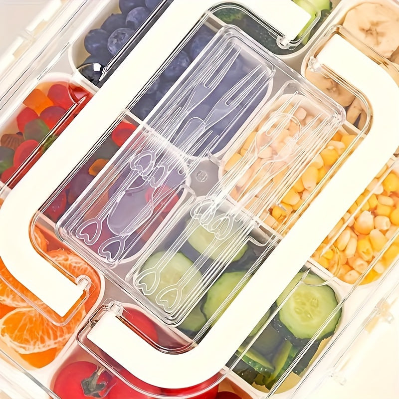 Stackable Snack Tray with Handle and Lid, 8 Compartments, BPA-Free Food Storage
