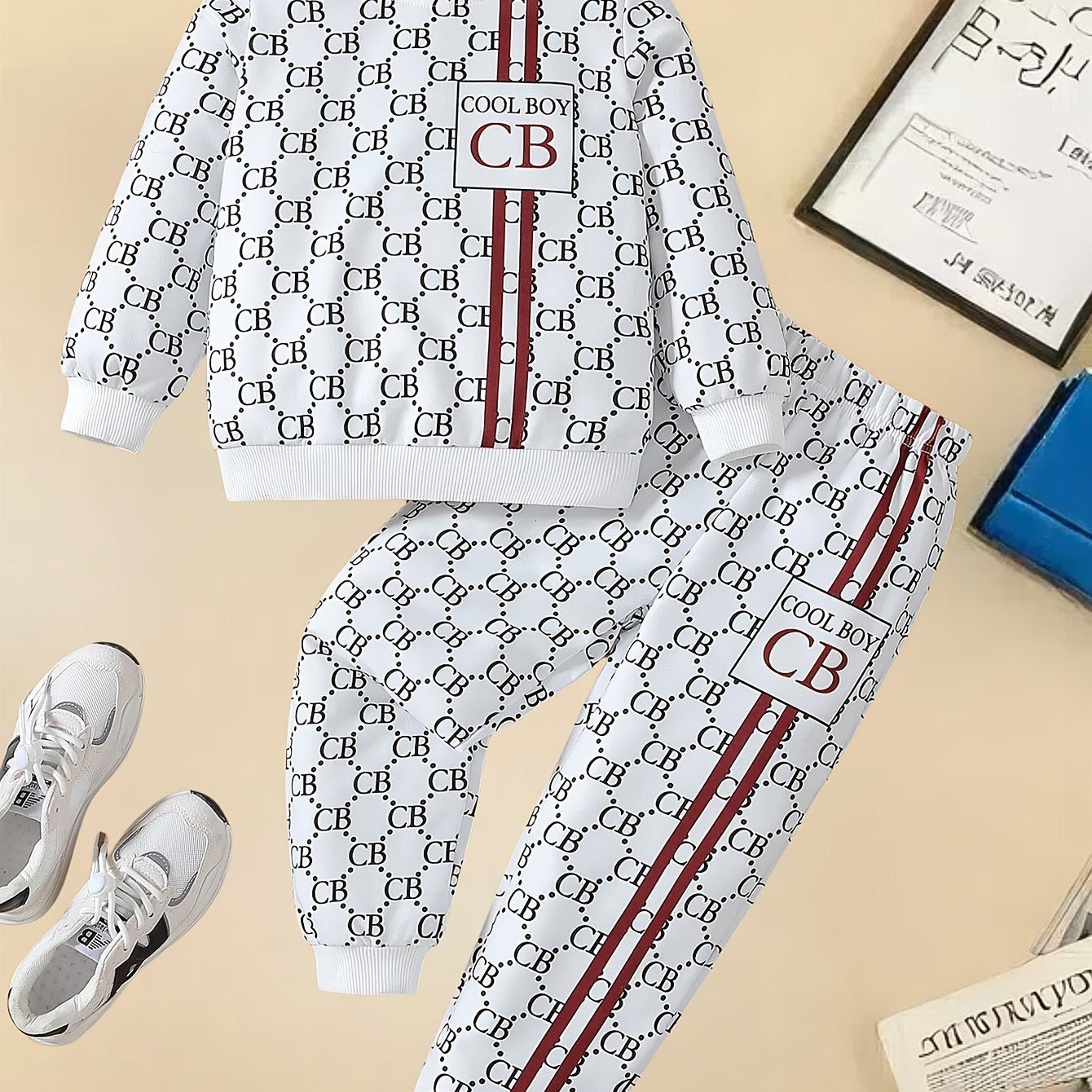 Boys' Long Sleeve Crew Neck T-Shirt and Pants Set Alphabet Pattern Knit Polyester Spandex Spring Fall