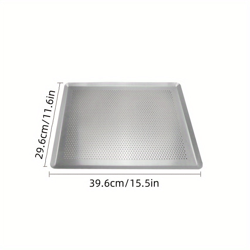 Анодированный противень с антипригарным прямоугольным формой для выпечки, перфорированным дизайном и дышащим серебристым алюминиевым материалом для инструментов для выпечки в духовке.