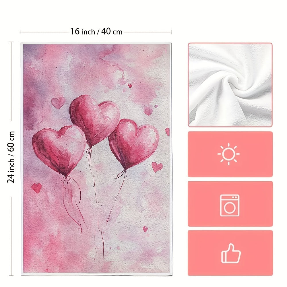 Набор из 2 мягких кухонных полотенец с акварельными сердцами 40x60 см, впитывающие