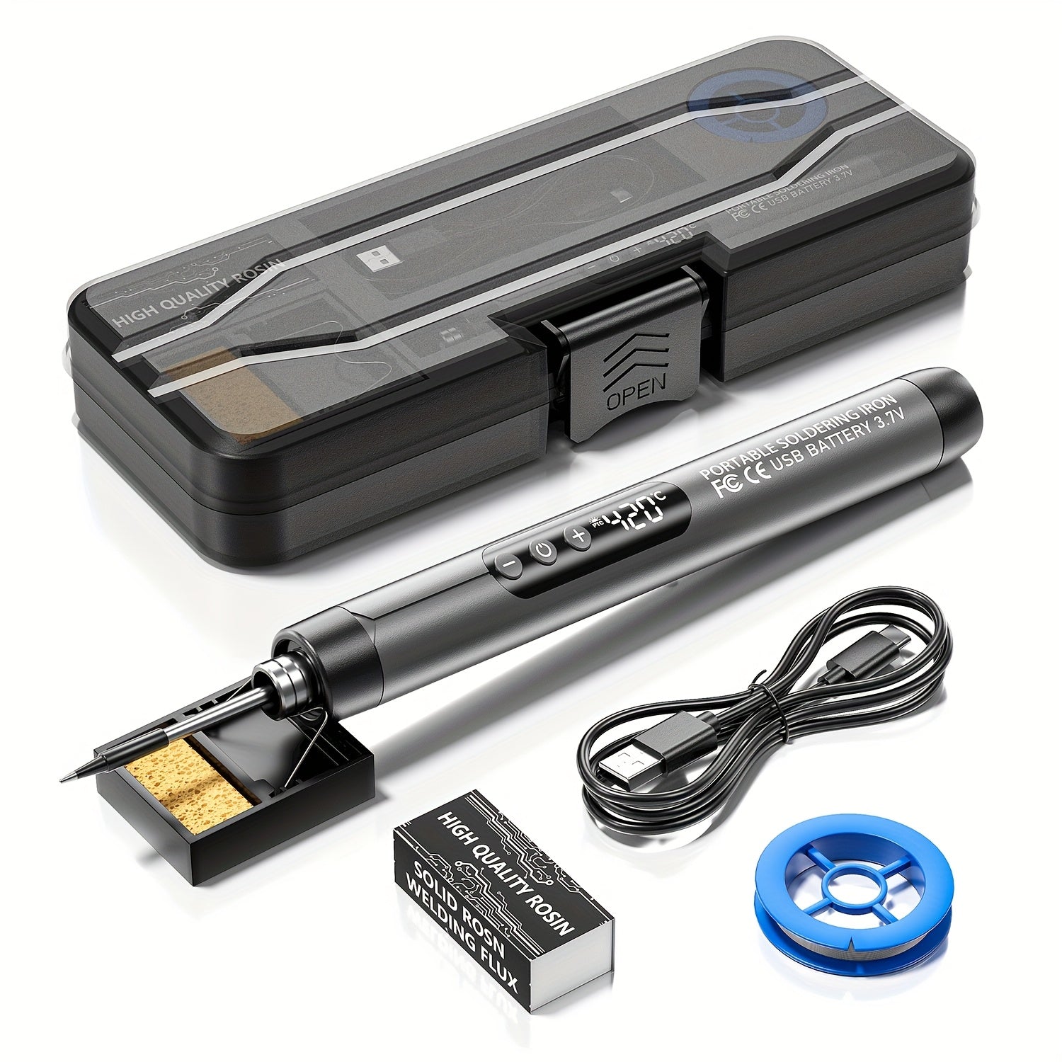 USB Rechargeable Soldering Iron with LCD Temp Display Ceramic Heating Adjustable 260-420°C Portable Welding Tool