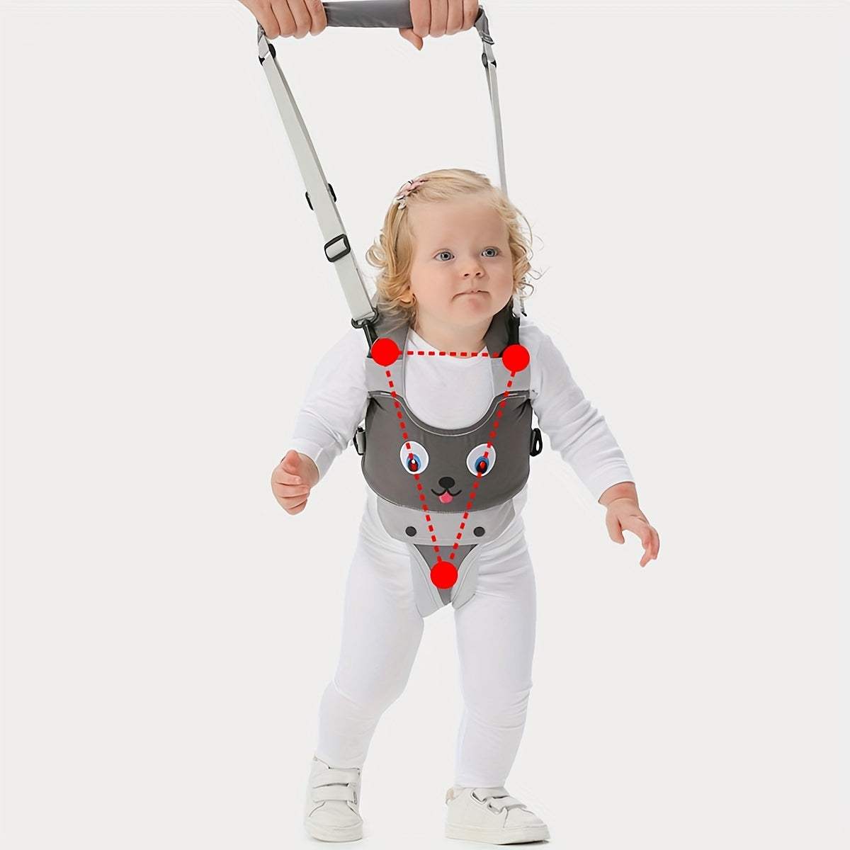 Adjustable Baby Walker Harness with Cartoon Embroidery Breathable Learning Aid for Infants and Toddlers 0-3 Years