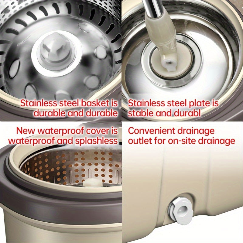 Conjunto de cubo de fregona giratoria automática con cabezales de repuesto para suelos de madera