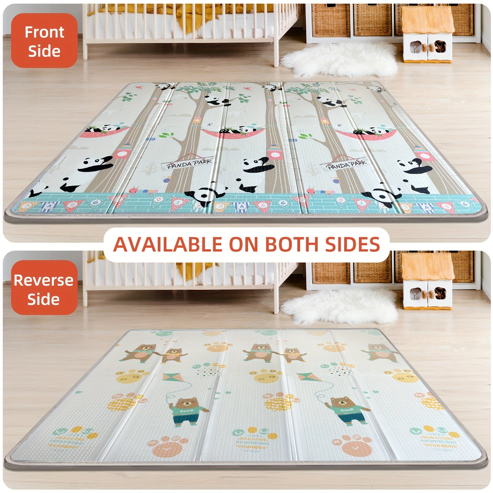 Kids' Play Mat Double-Sided Foldable Non-Toxic PE Panda Design 200x180cm