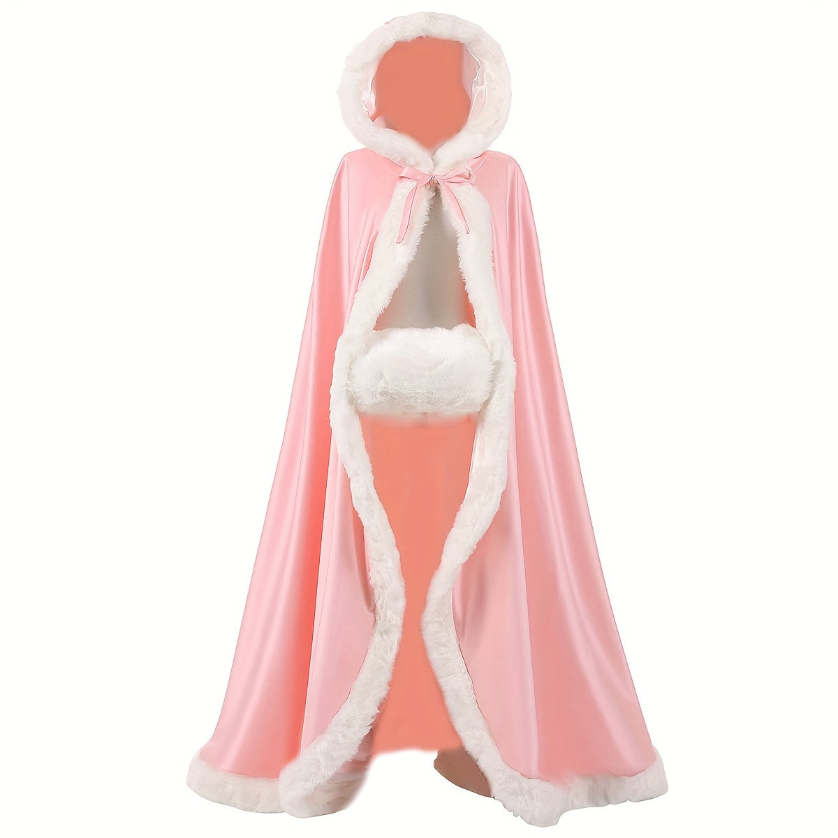 Women Girls Faux Fur Satin Cape Hood Windproof Warm Stylish Clothing Accessory