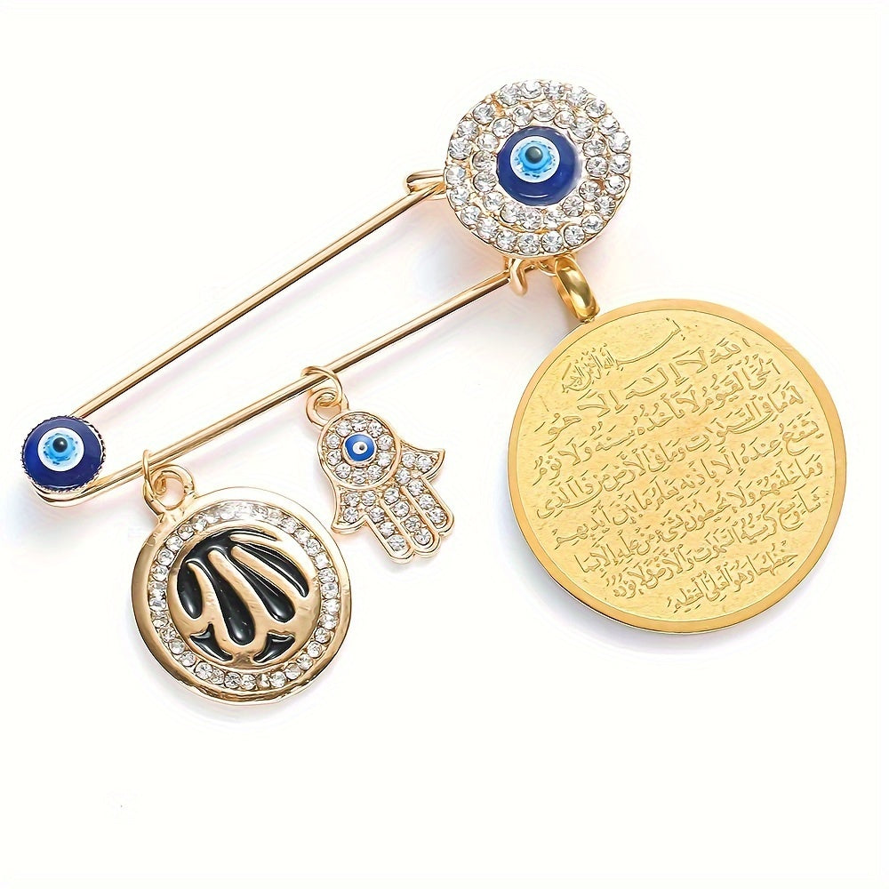 Turkish Evil Eye Brooch with Fatima Hand Design for Muslim Men Jewelry Gift