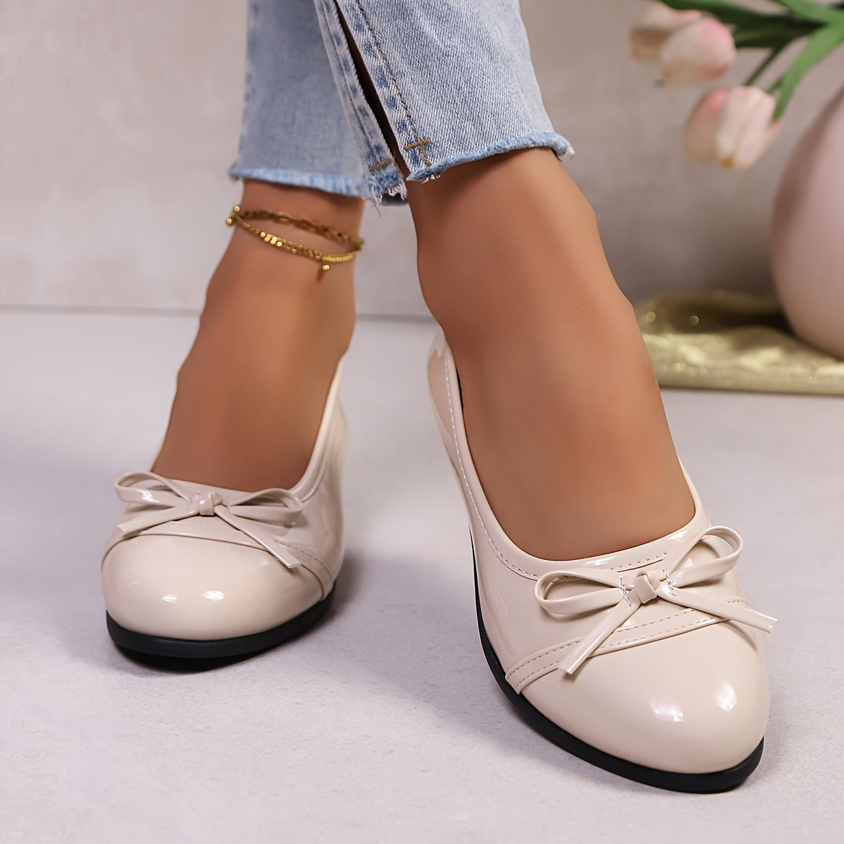 Women Loafers Glossy Black Synthetic Wedge Heel Casual Shoes