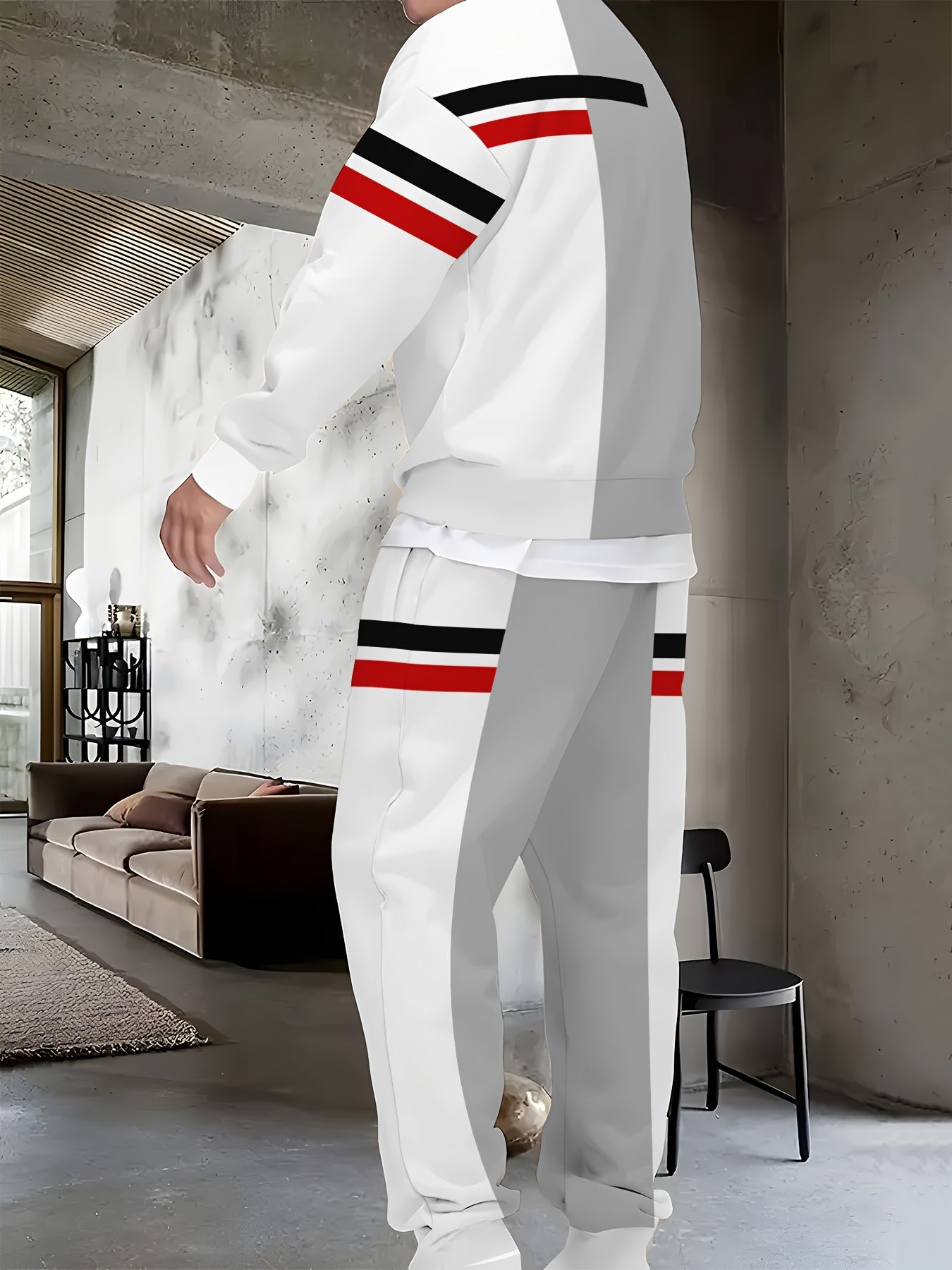 Men's Casual Outfit Set with Long Sleeve Crew Neck Sweatshirt and Joggers