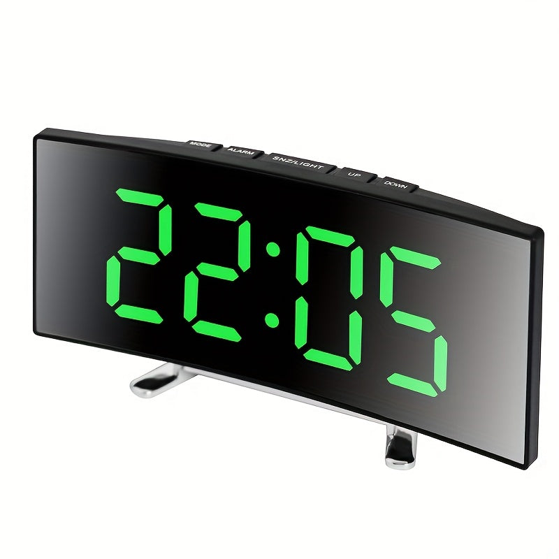 LED Alarm Clock with Curved Mirror Screen and Sleep Temperature for Bedroom Office and School