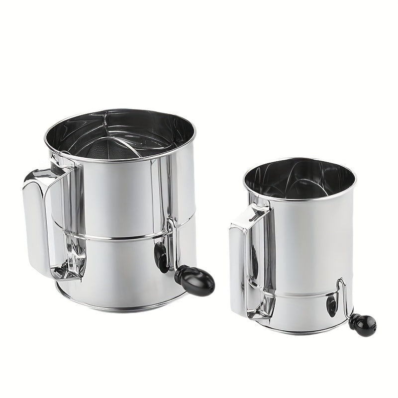 Stainless Steel Hand-Crank Flour Sifter 8-Cup Capacity Baking Cooking