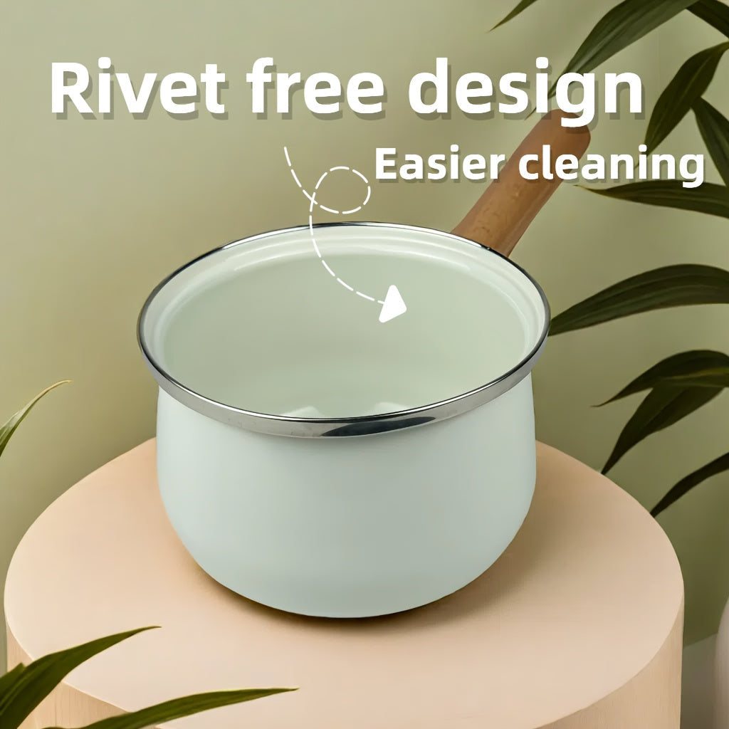 Cazo de esmalte de 6 pulgadas con tapa, olla pequeña para sopa, olla para leche para cocinar