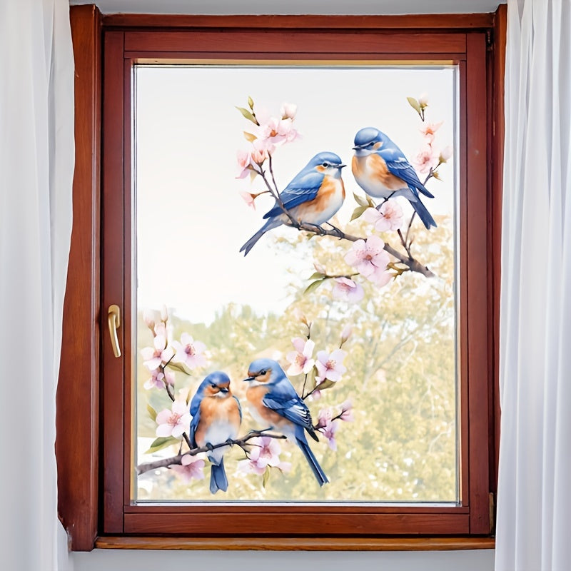 Bird and Flower Window Clings Removable Self-Adhesive Home Decor