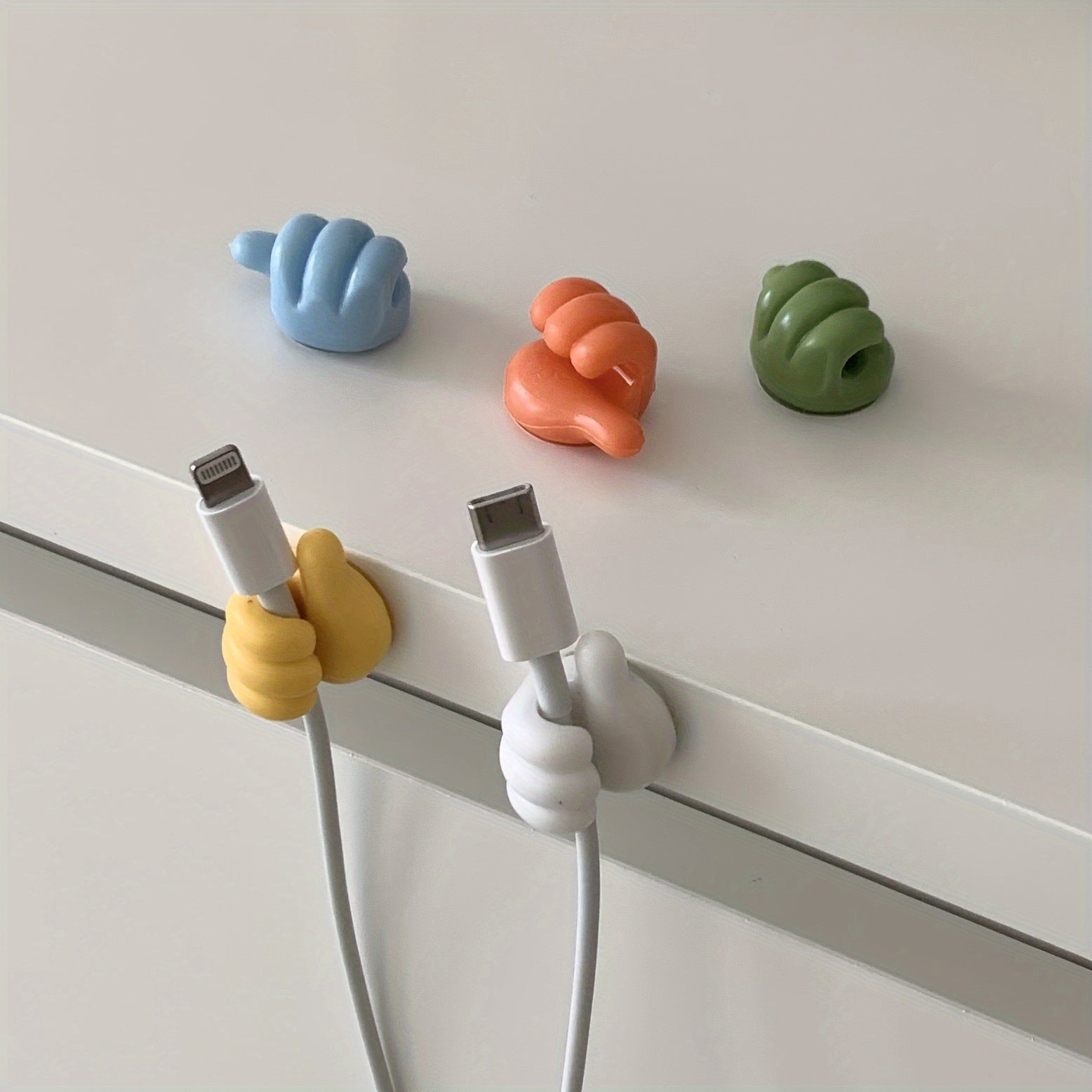 5 Thumb Pattern Cable Organizers with Adhesive Hooks for Kitchen and Bedroom Storage