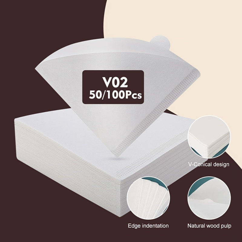 50/100pcs Cone-Shaped Coffee Filter Paper Disposable for Pour-Over Drip Makers