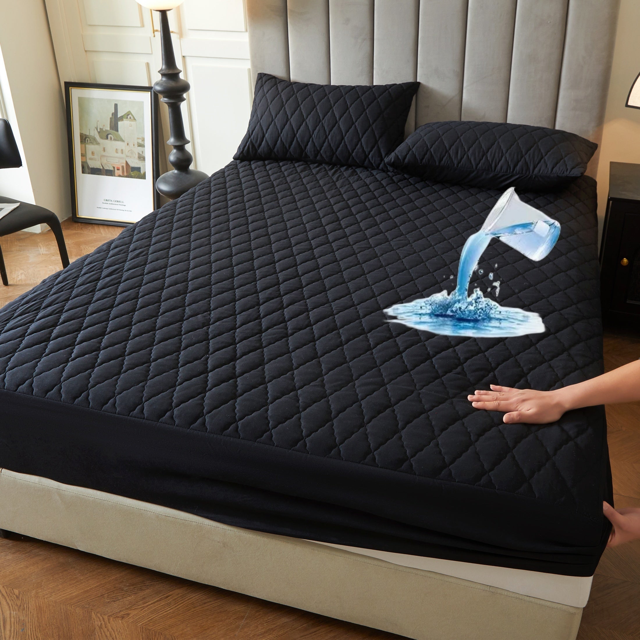 Suv o'tkazmaydigan yostiq himoyachisi, bir-biriga qo'shilgan rangli qatlamli dizayn, suv o'tkazmaydigan, sirpanmaydigan yotoq qoplami