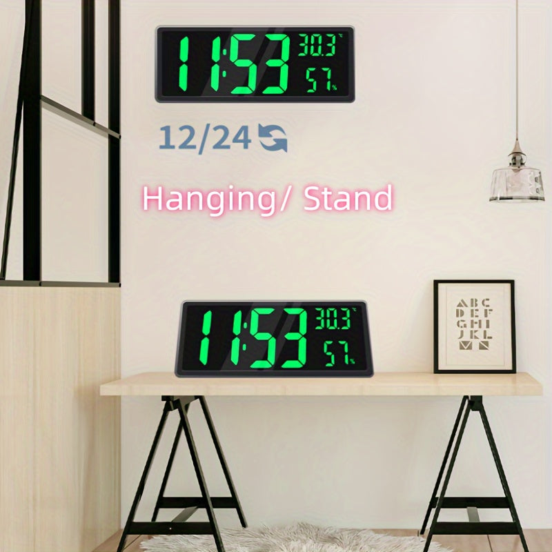 Large Wall Clock with LED Digital Display and Hanging Stand for Room Decor