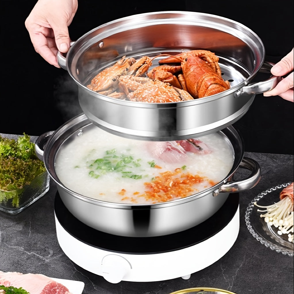 Durable 28cm Stainless Steel Multi-Functional Hot Pot and Double Soup Steamer