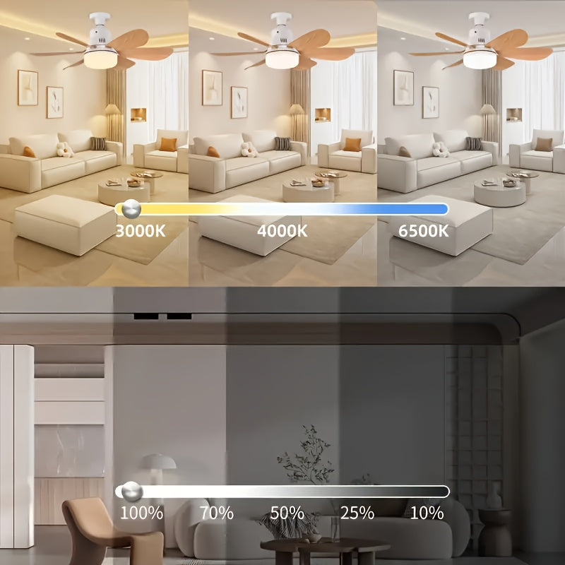 Wood Grain Ceiling Fan with LED Light Remote Control for Bedrooms Kitchens Living Rooms