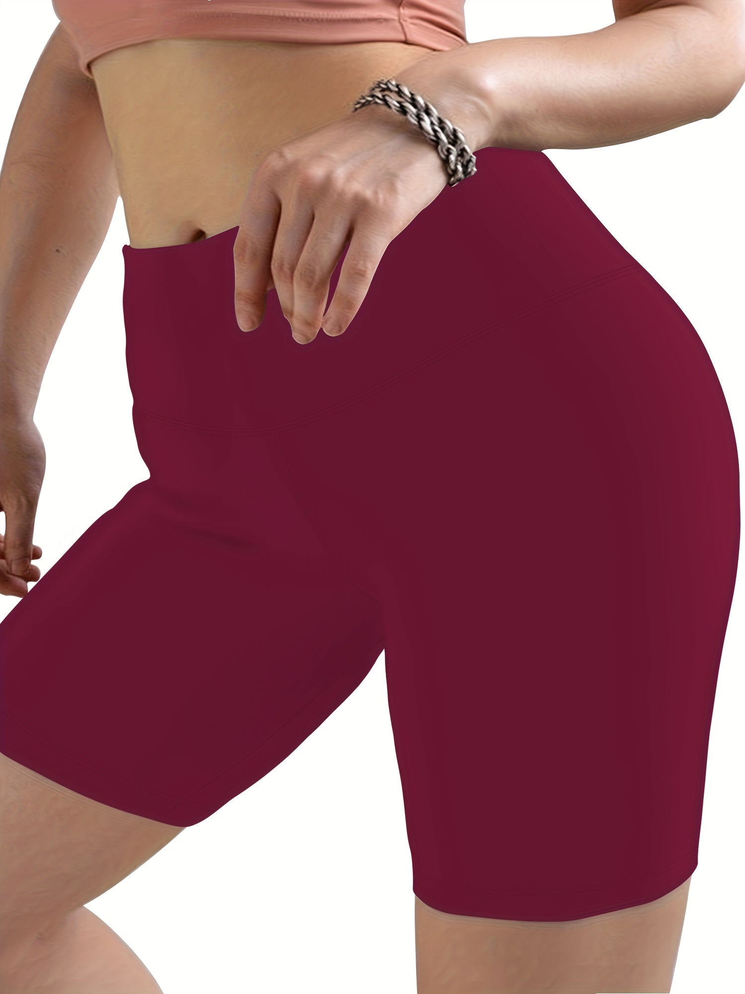 Women's High-Waisted Tummy Control Leggings Summer Yoga Workout Shorts Elastane