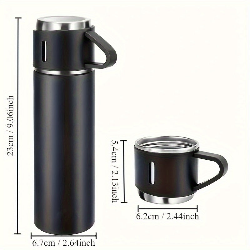 Set of Vacuum Insulated Water Bottles with 3 Cup Lids for Hot Cold Beverages