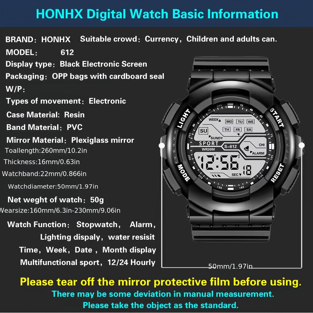 Sporty Digital Watch for Teens and Adults with Luminous Display