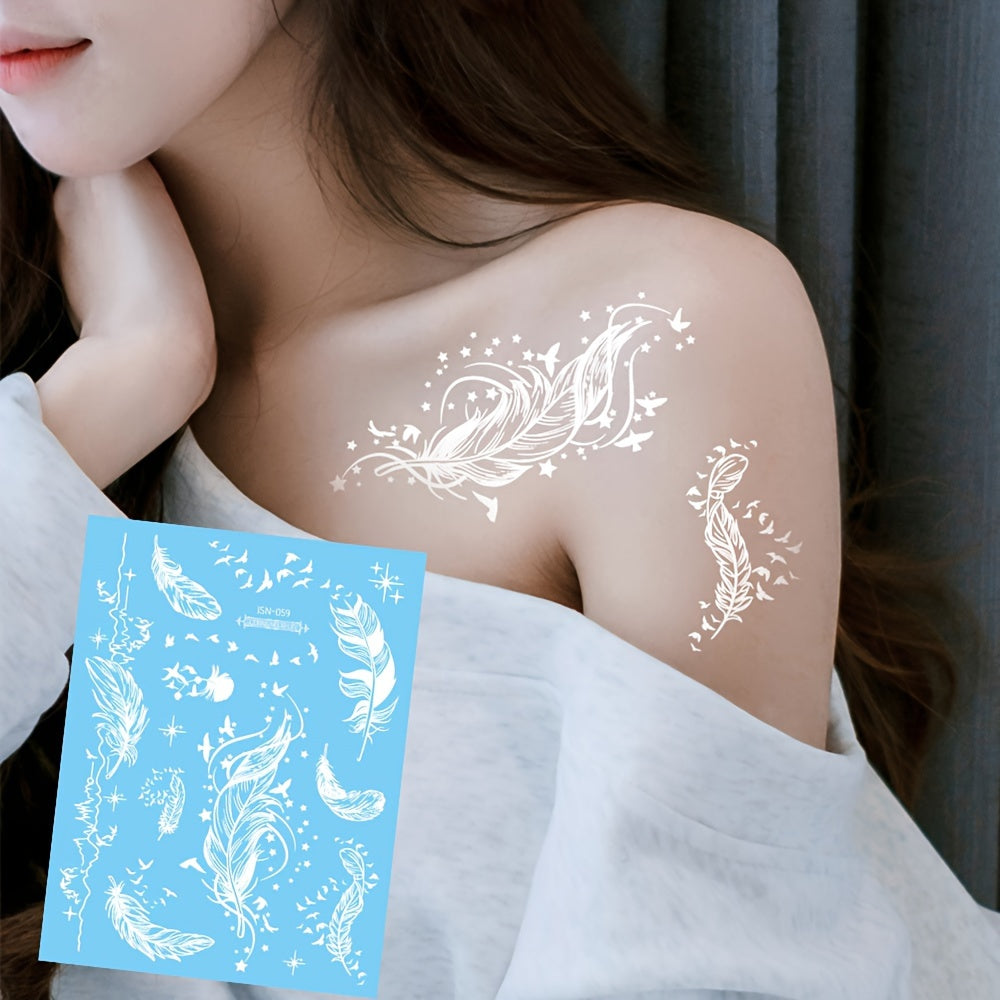 Blue Luminous Feather and Snake Tattoo Stickers for Women and Girls Glow in Dark Fake Body Art