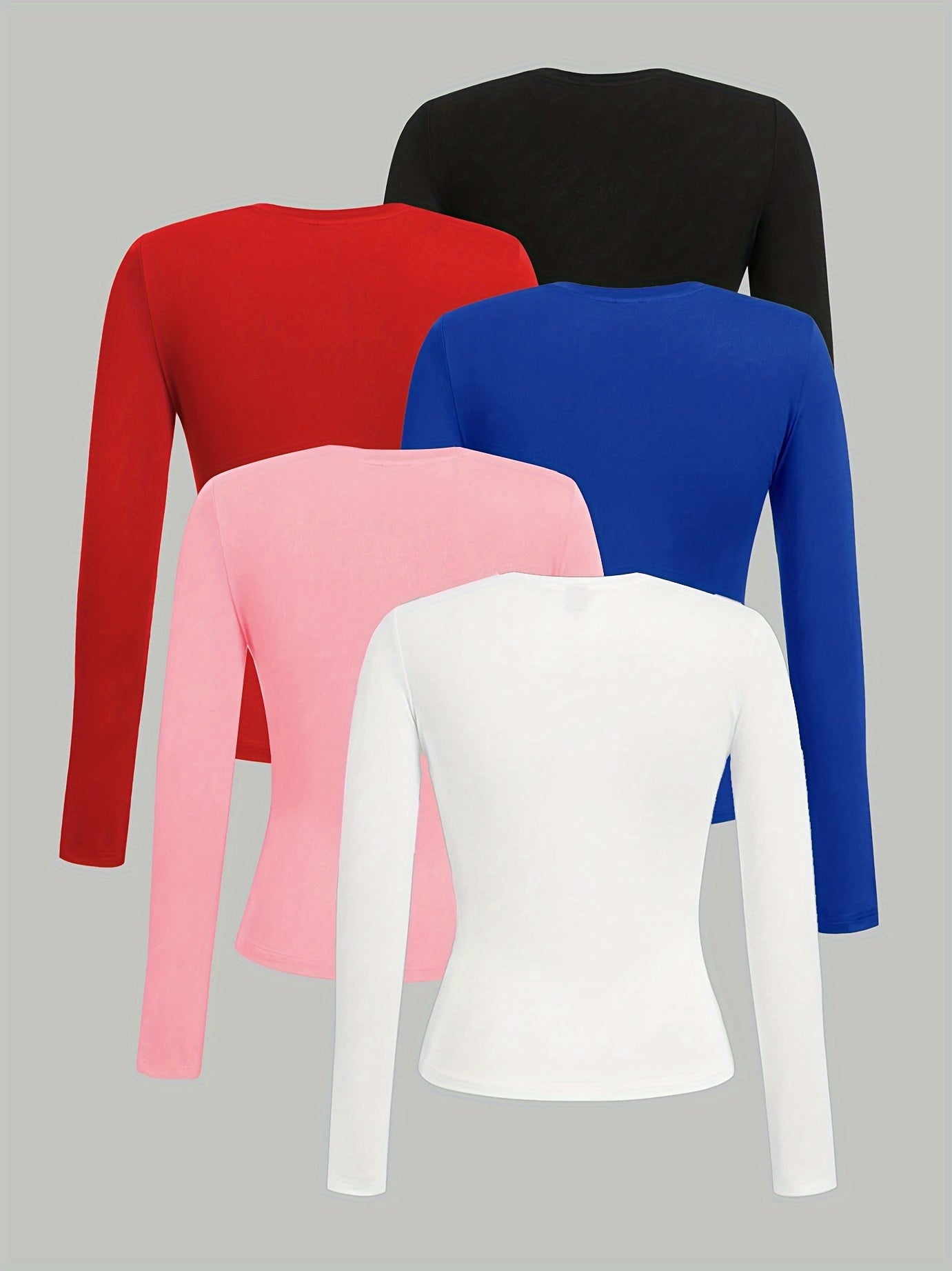 Women's Plus Size Long Sleeve T-Shirts Soft Stretch Casual Round Neck Tops Pack of 5