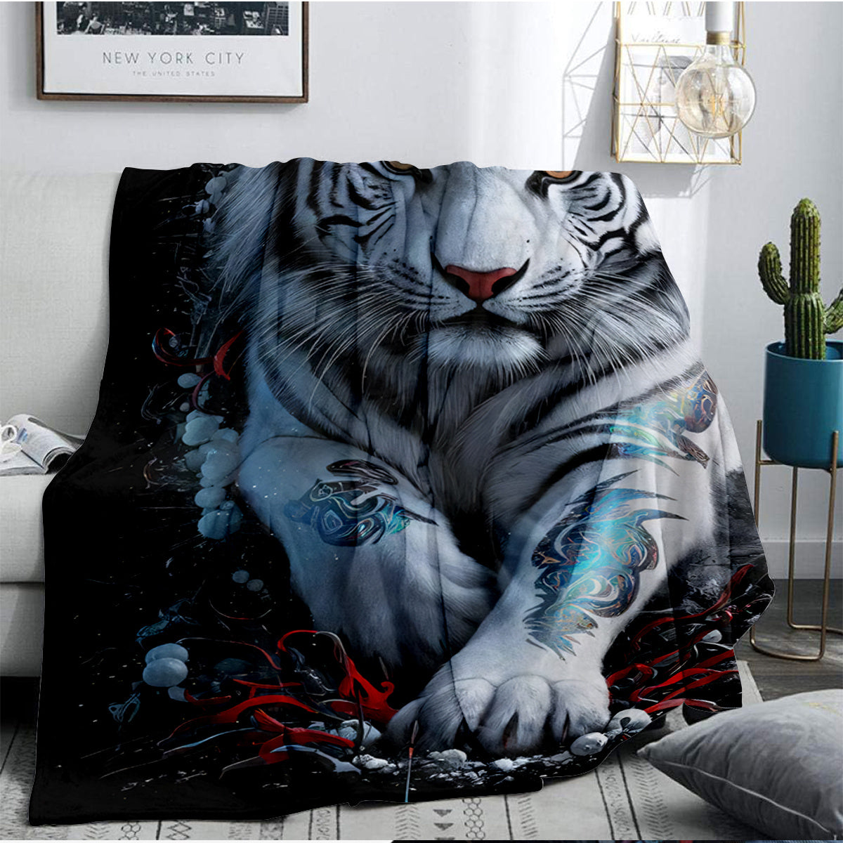 White Tiger Design Blanket for Bed Towel Nap Leisure Lightweight Soft