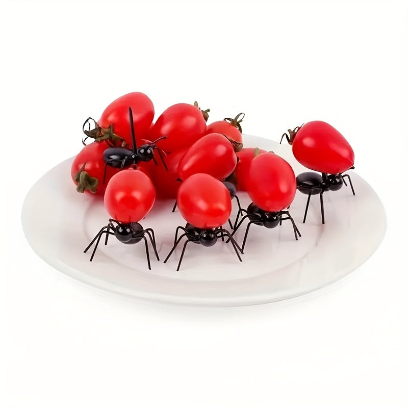 12 Palillos de plástico con forma de hormiga para aperitivos y postres, tenedores de fruta reutilizables