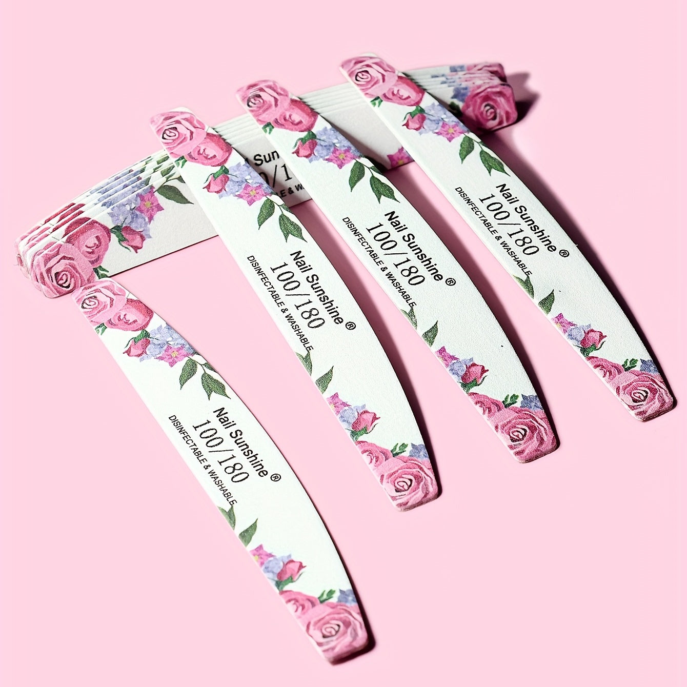 10 Rose Flower Half-Moon Nail Files Unscented Manicure Tools Set