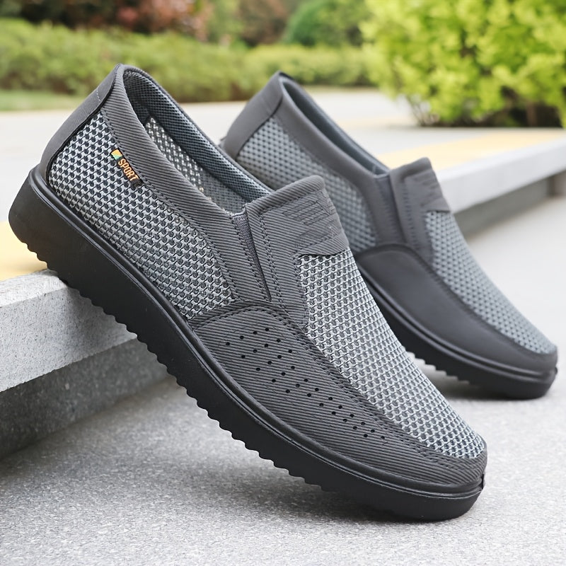 Men's Brown Mesh Slip-On Casual Shoes with Rubber Sole for Outdoor All-Season