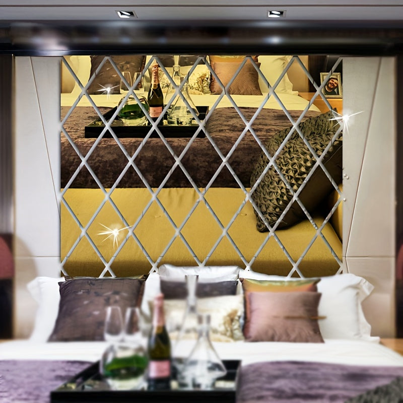 58pcs Diamond-Shaped Acrylic Mirror Wall Stickers for Living Room Bathroom Decor