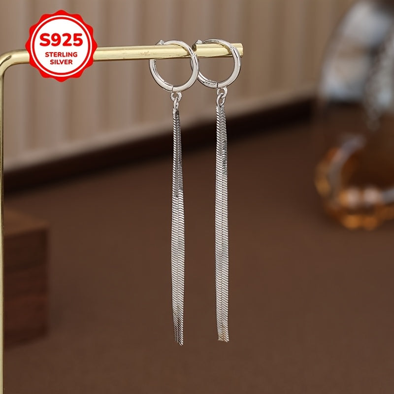 Sterling Silver Snake Chain Tassel Earrings for Women Casual Stylish Lightweight